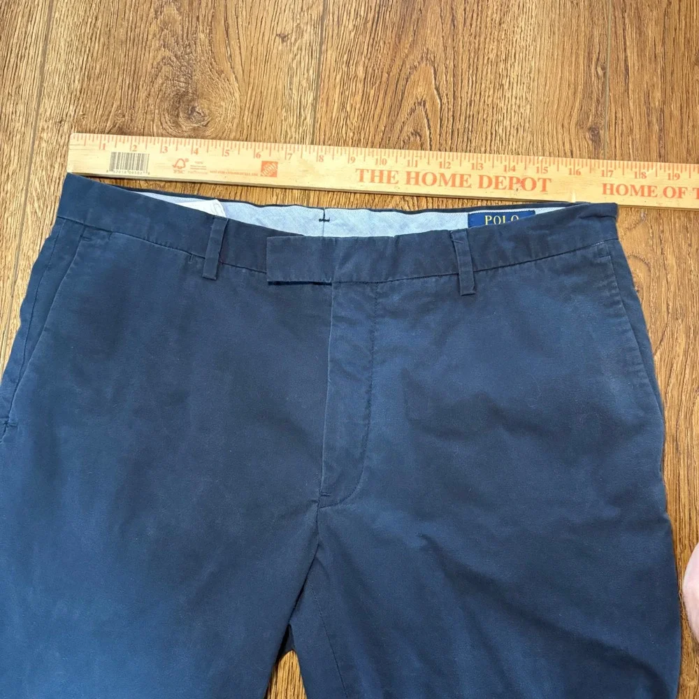 Polo Ralph Lauren Mens Slim Fit Chino Pants Navy Blue 35x32 Cotton Trousers READ
